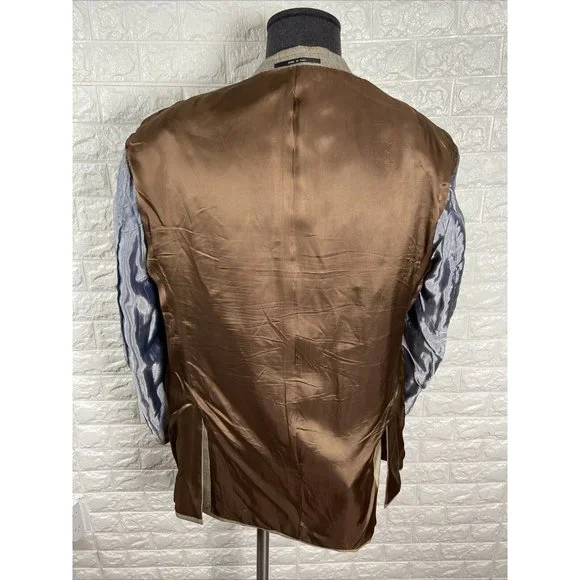 44 RBrown Tan Over Check Plaid SILK WOOL 2-vent Blazer Jacket Coat E. THOMAS